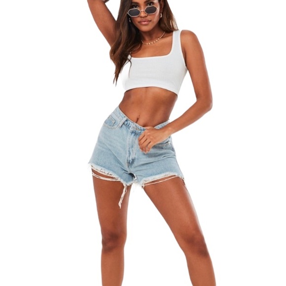 NWT MISSGUIDED Light Blue Extreme Rip Hem High Waist Denim Shorts Sz 6 G1805989 - Picture 2 of 15